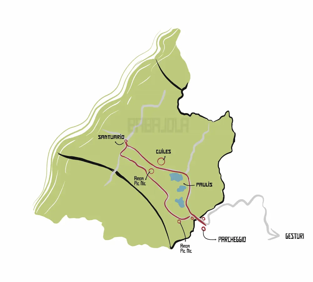 mappa percorso Giara di Gesturi 