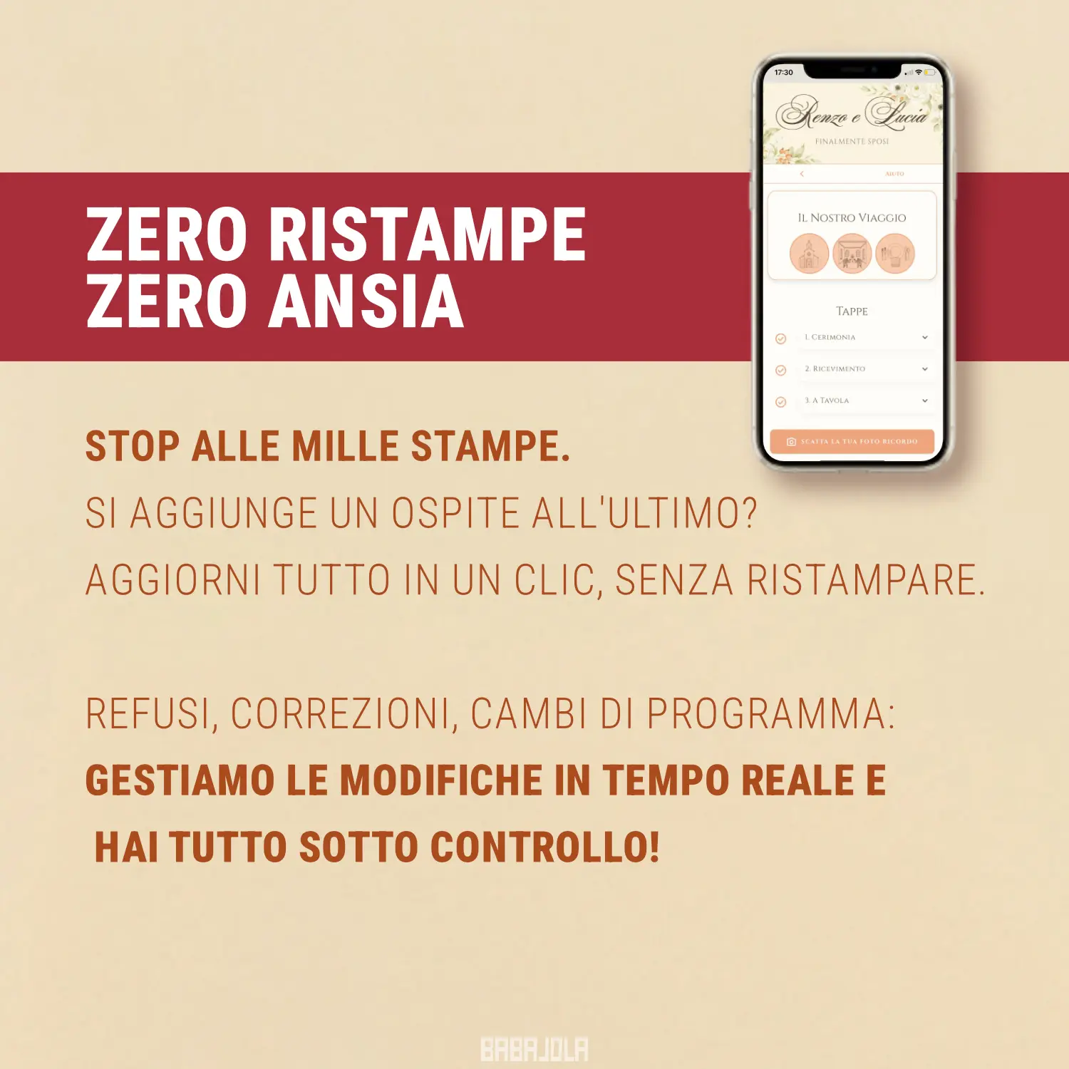 Menu del ricevimento, tableau de mariage, location della cerimonia, tutto in una unica app, Zero stampe!